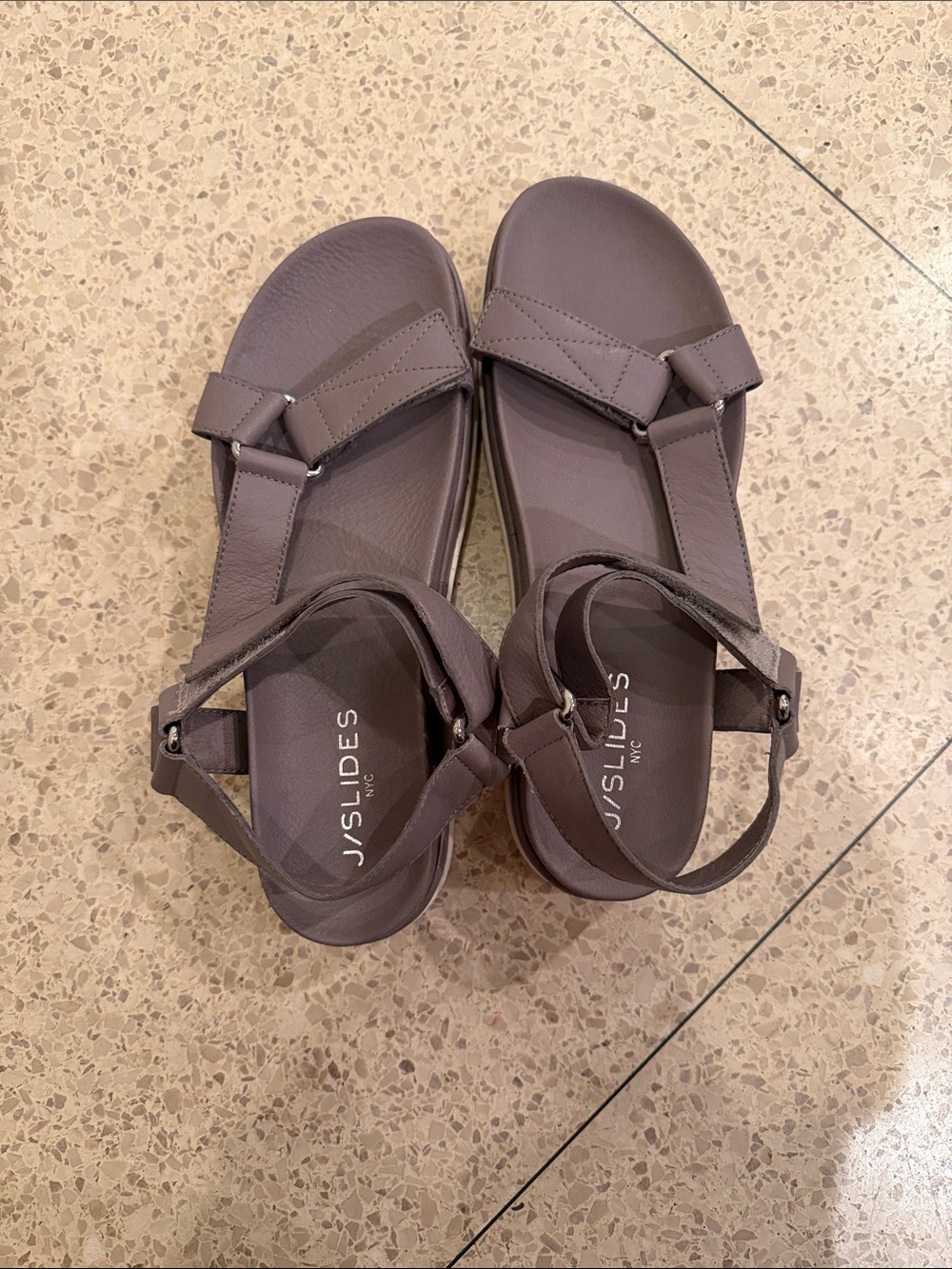 J/SLIDES Taupe Strappy Adjustable Comfort Sandals